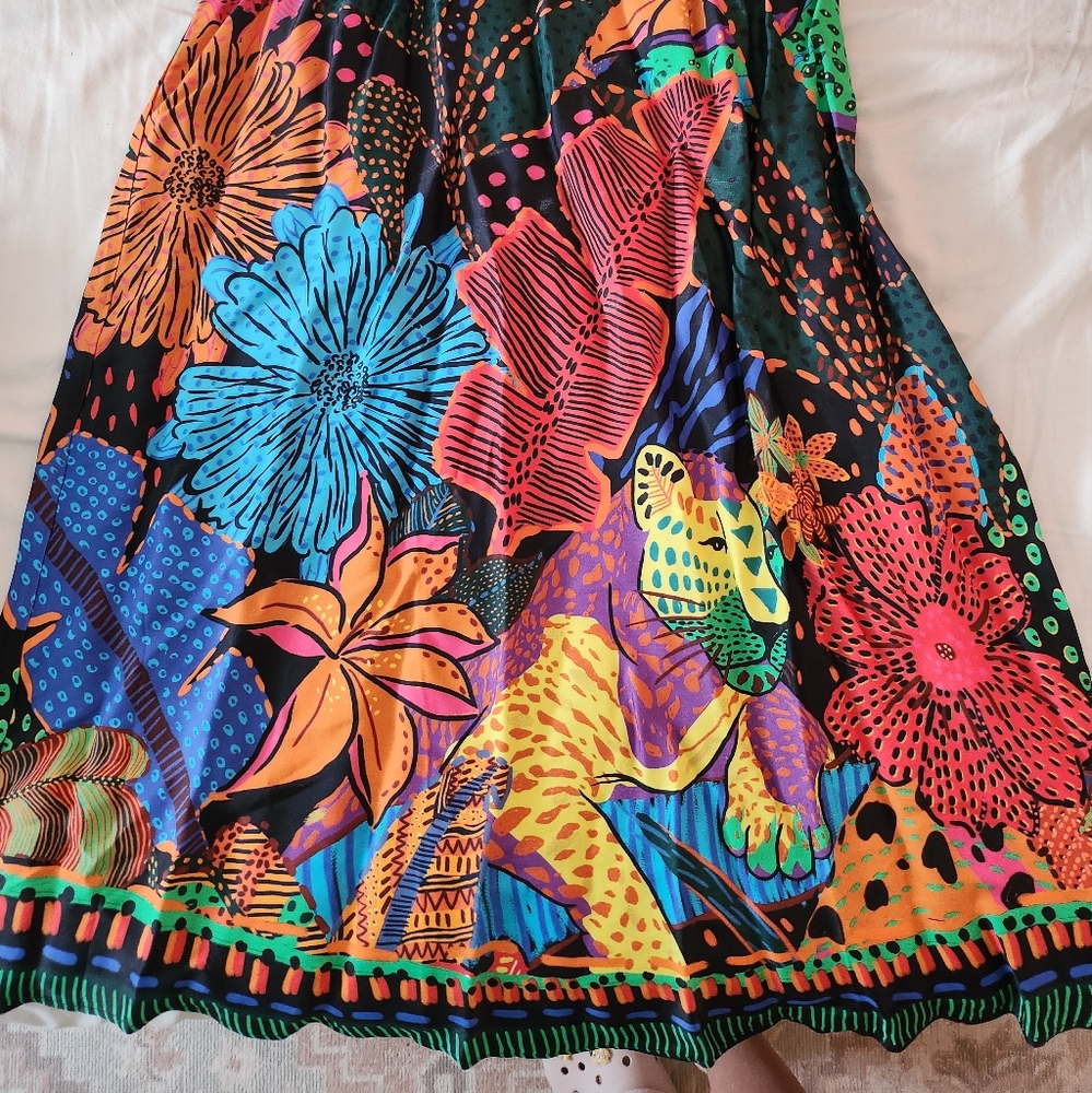 FARM RIO Midi Black Cool Leopards Skirt